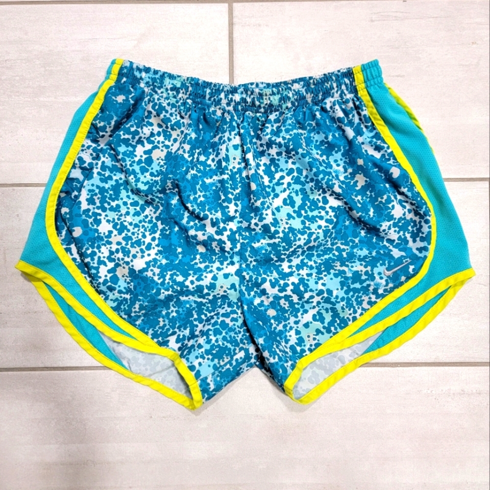 NIKE Dri-FIT Women's Vibrant Blue Yellow Spot Patterned Athletic Shorts